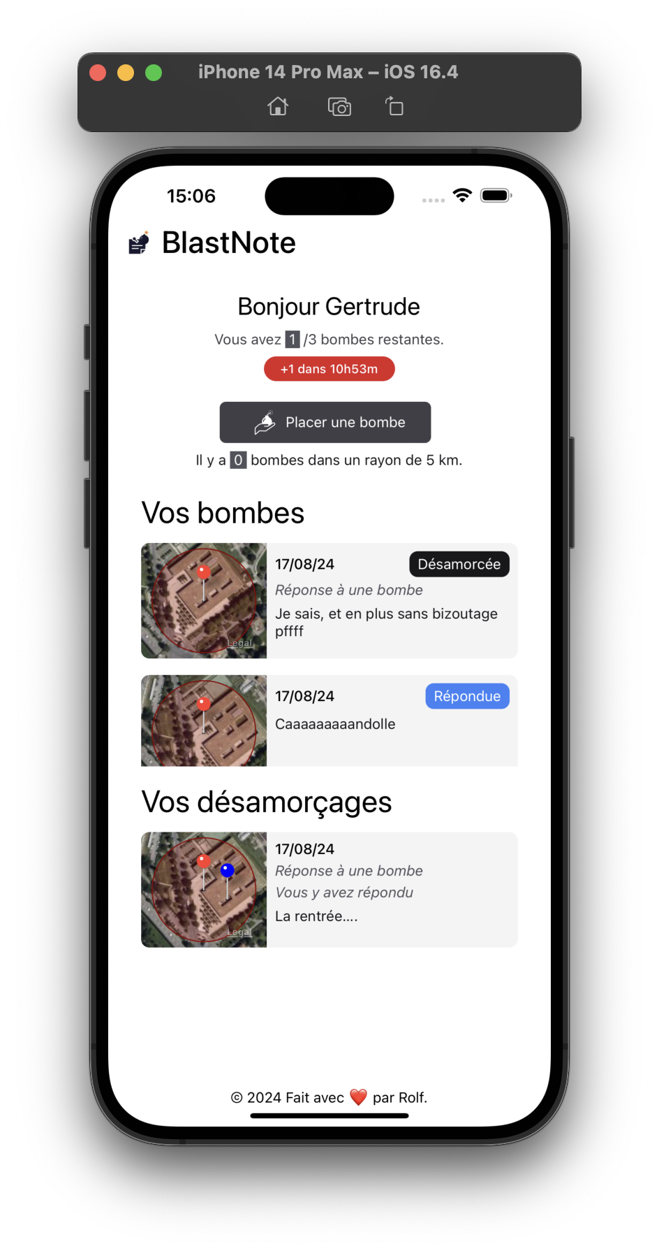 Main screen of the app